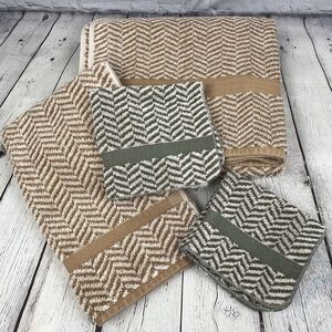 Lauren Ralph Lauren Set of 4 Towels Sanders Basketweave Herringbone Cotton